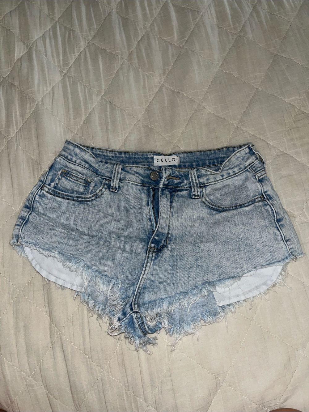 Cello Faded Light Blue Frayed Hem Denim Shorts